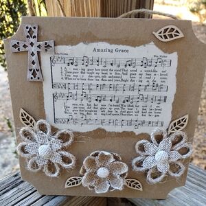 Rustic Amazing Grace Wall Decor with Burlap Flowers